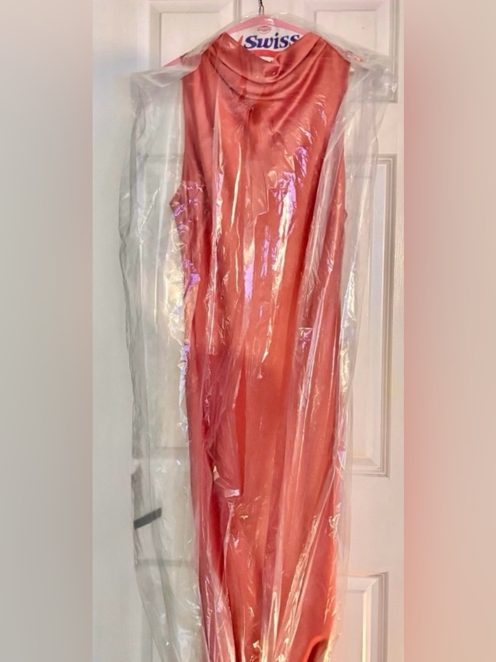 Zara Coral Cowl-Neck Satin Maxi Dress